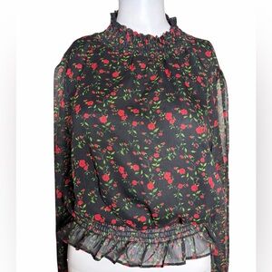Forever 21 Floral Black and Red Women's Top Size Medium